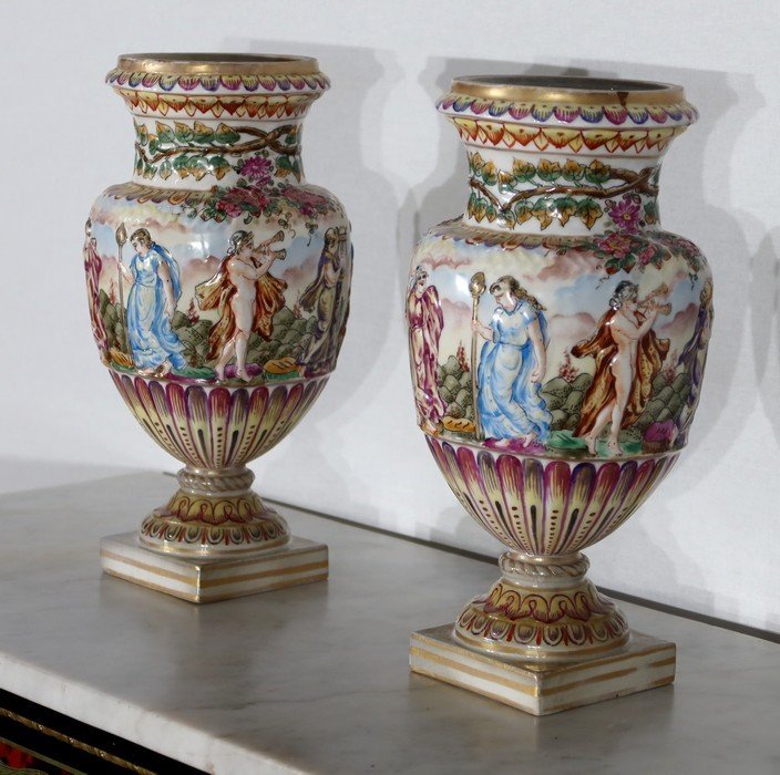  Paire De Vases De Capodimonte - Fin XIXe -photo-3