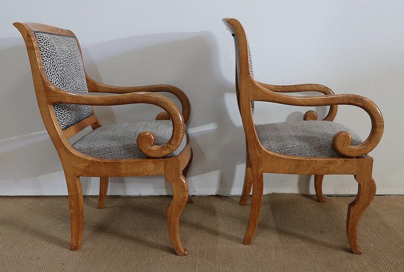 Pair Of Armchairs In Light Ash, Restoration Period / Charles X - Early Nineteenth-photo-5