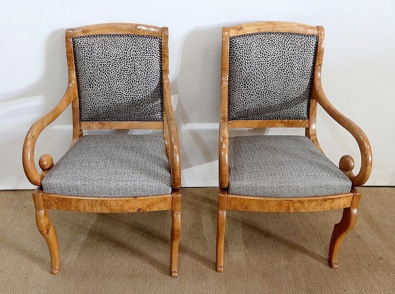 Pair Of Armchairs In Light Ash, Restoration Period / Charles X - Early Nineteenth