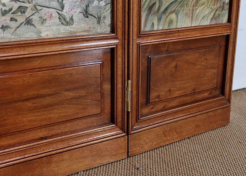 Small Screen Four Leaves In Painted Silk And Solid Walnut - 1900-photo-7