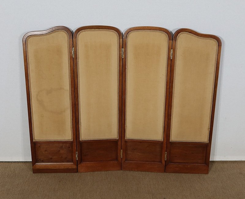 Small Screen Four Leaves In Painted Silk And Solid Walnut - 1900-photo-8