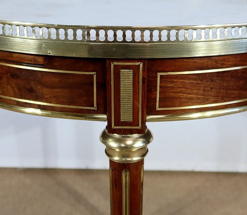Bouillotte Table In Mahogany And Carrara Marble, Louis XVI Style - Mid-19th Century-photo-4