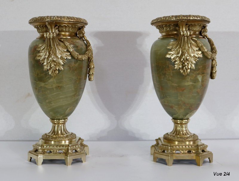 Important Pair Of Vases In Onyx And Bronze, Louis XVI Style - 2nd Part Nineteenth-photo-5