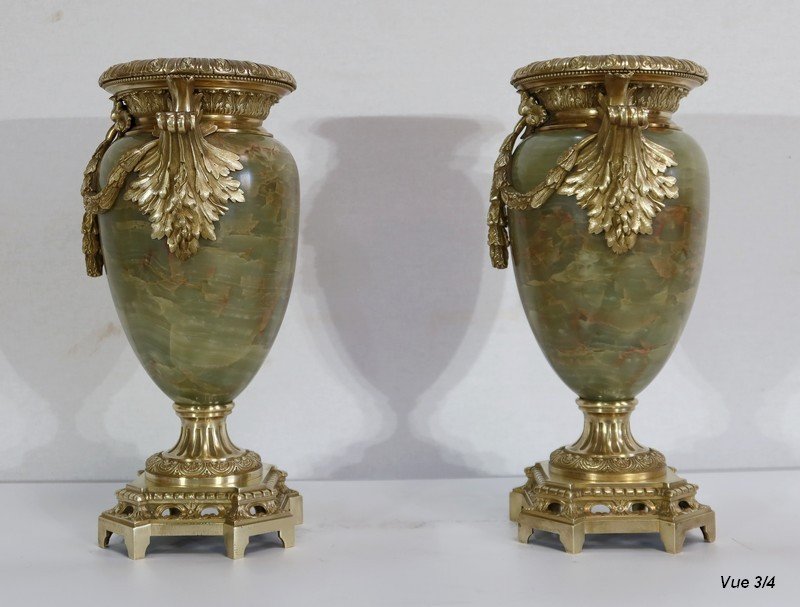 Important Pair Of Vases In Onyx And Bronze, Louis XVI Style - 2nd Part Nineteenth-photo-7