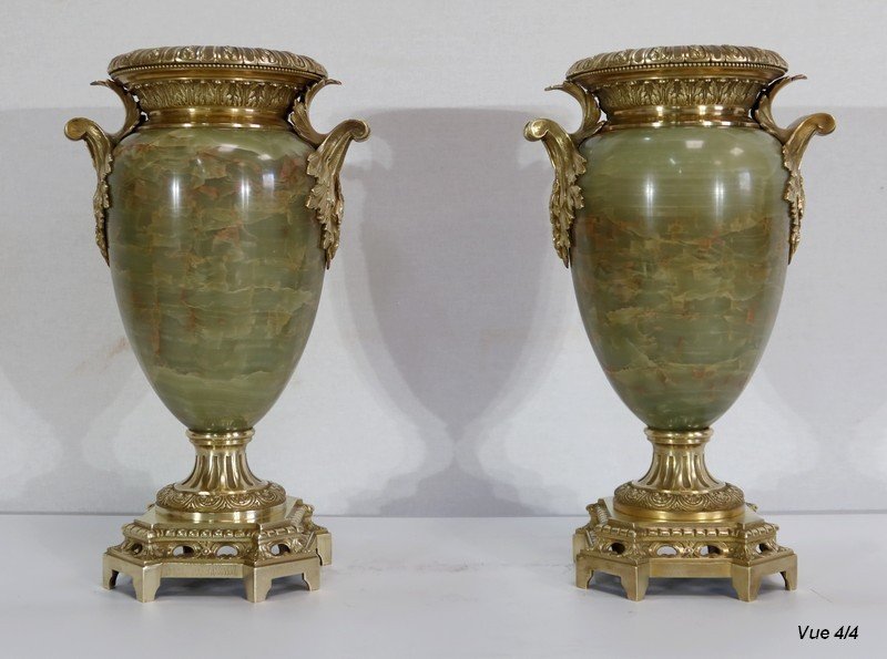 Important Pair Of Vases In Onyx And Bronze, Louis XVI Style - 2nd Part Nineteenth-photo-8