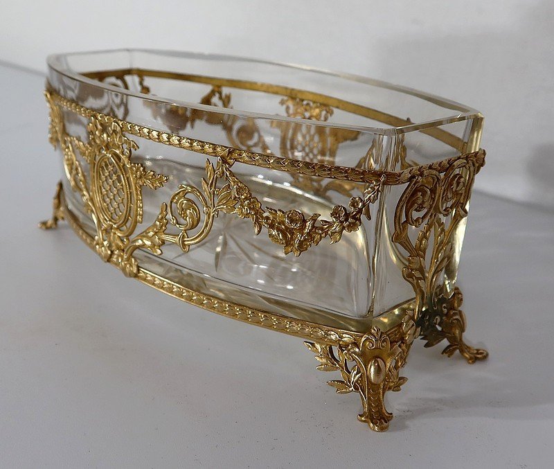  Petite Jardinière En Verre Et Laiton, Style Louis XVI – 1900 -photo-3