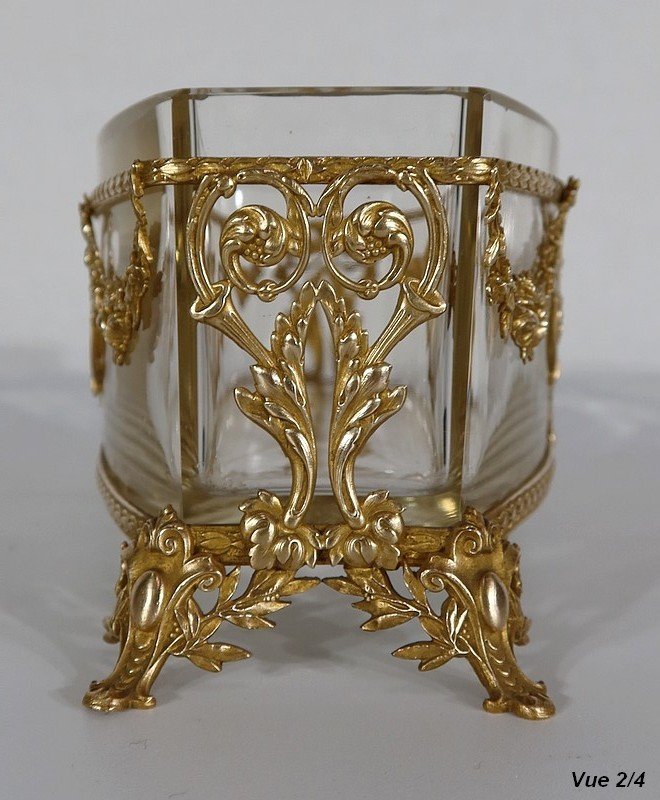  Petite Jardinière En Verre Et Laiton, Style Louis XVI – 1900 -photo-3