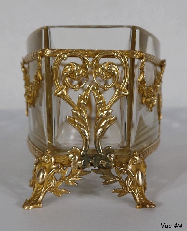  Petite Jardinière En Verre Et Laiton, Style Louis XVI – 1900 -photo-5