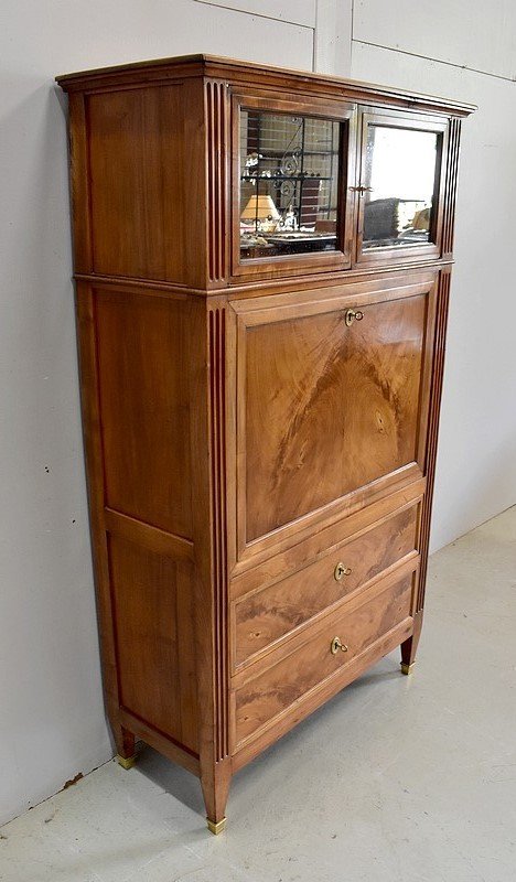 Guillotine Secretaire In Blond Walnut, Louis XVI Period - Late 18th Century-photo-2