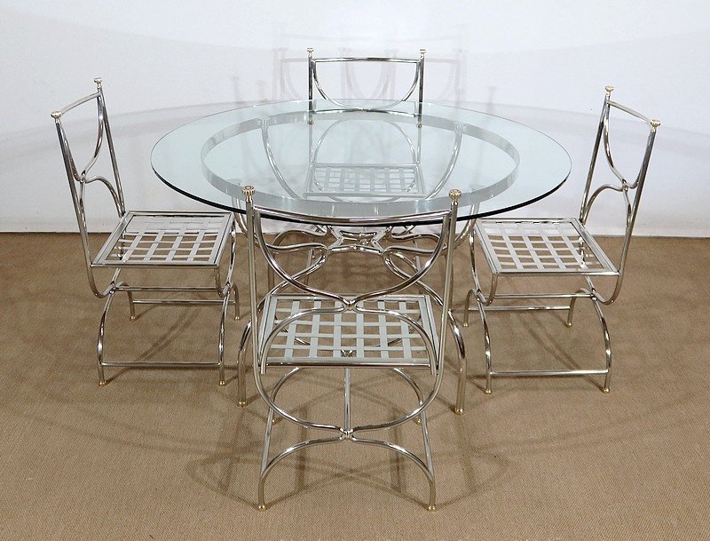  Ensemble Table Et 4 Chaises, Modèle Savonarole, Maison Jansen - 1960 -photo-2