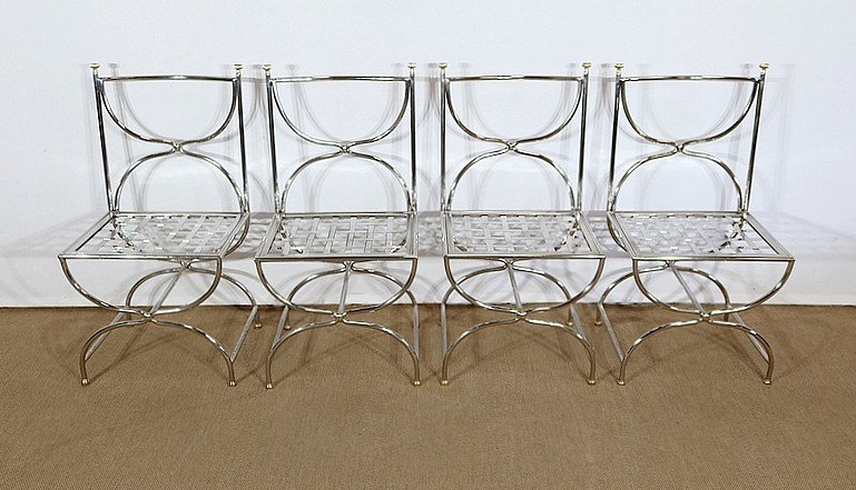  Ensemble Table Et 4 Chaises, Modèle Savonarole, Maison Jansen - 1960 -photo-2