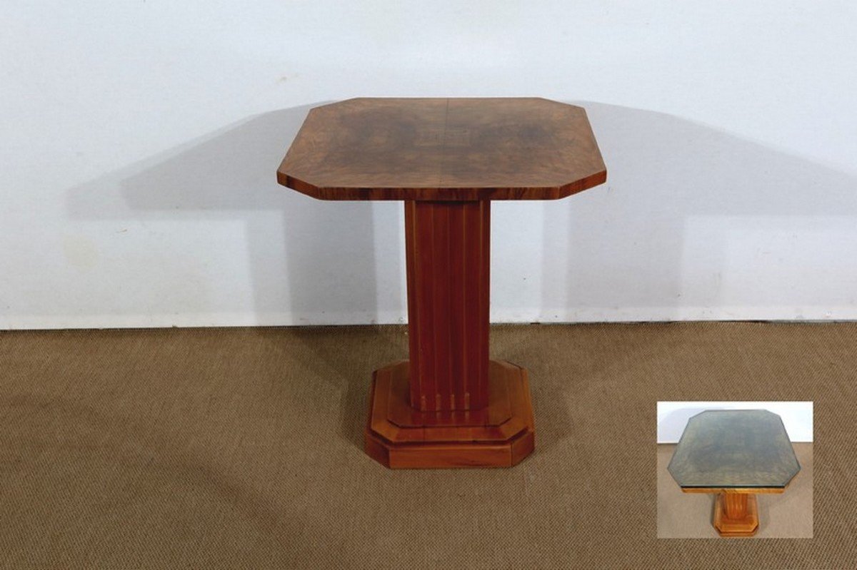 Art Deco Pedestal Table In Walnut And Cherry - 1930/1940