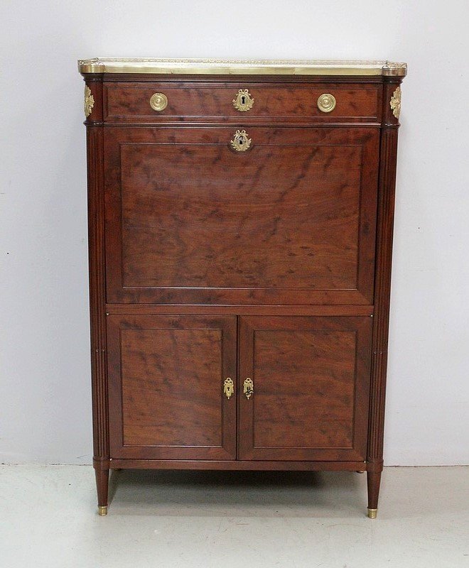 Secretaire In Speckled Mahogany, Louis XVI Period - 2nd Half Of The 18th Century-photo-2