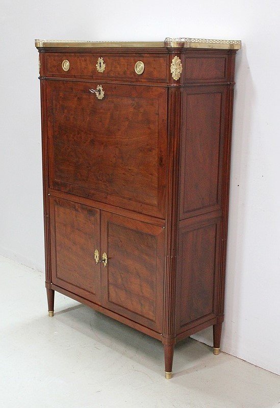 Secretaire In Speckled Mahogany, Louis XVI Period - 2nd Half Of The 18th Century-photo-3