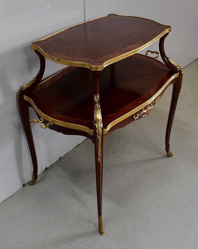 Marquetry Tea Table, Louis XV Style - Early 20th Century-photo-2