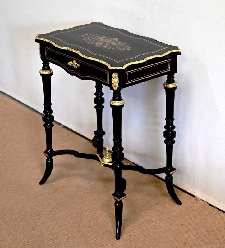 Small Table In Blackened Pear Tree, Napoleon III Period - Mid-19th Century-photo-3