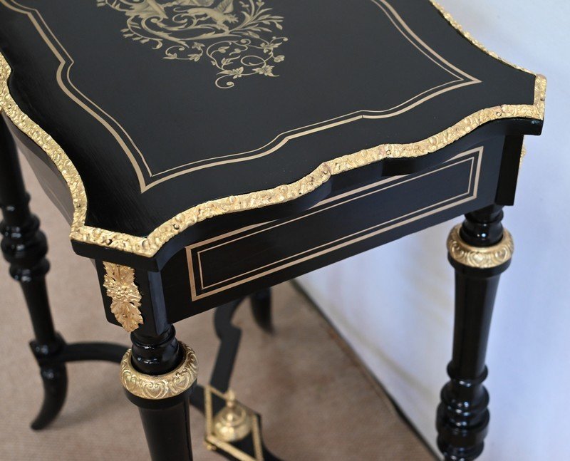 Small Table In Blackened Pear Tree, Napoleon III Period - Mid-19th Century-photo-2