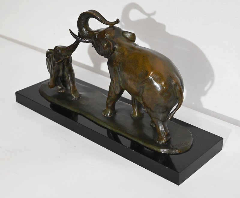 Bronze « Les Eléphants », Signé I. Rochard – Début XXe-photo-3