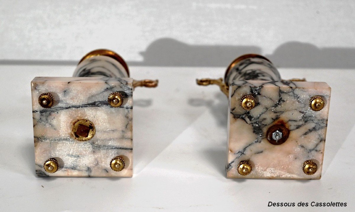 Pair Of Cassolettes In Marble And Bronze - 1920-photo-8