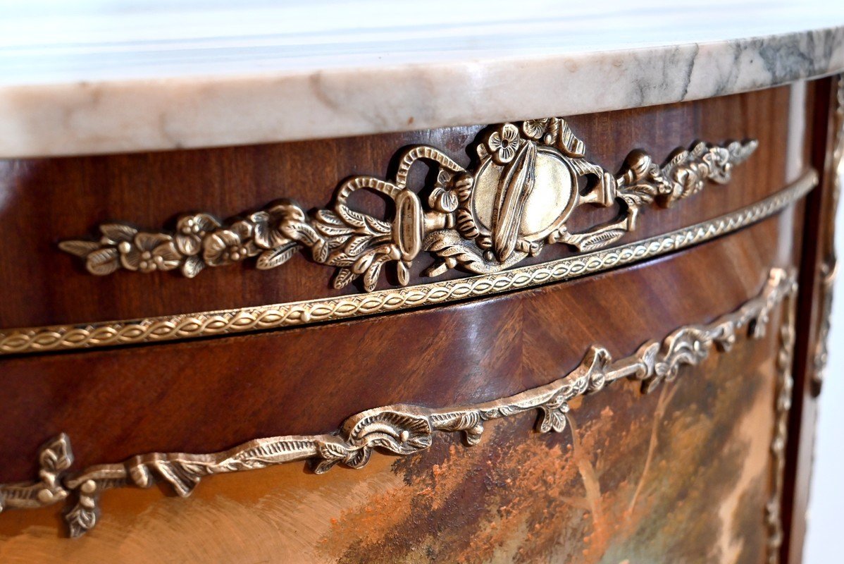 Buffet-commode Demi-lune En Acajou, Transition Louis XV-louis XVI – 1ère Partie Du XXe-photo-2