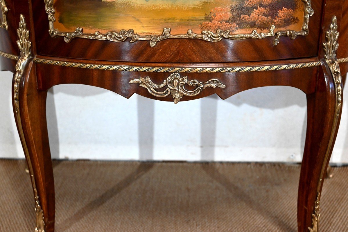 Buffet-commode Demi-lune En Acajou, Transition Louis XV-louis XVI – 1ère Partie Du XXe-photo-4