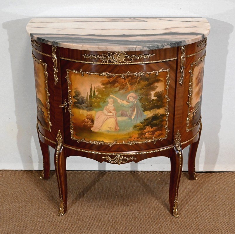 Buffet-commode Demi-lune En Acajou, Transition Louis XV-louis XVI – 1ère Partie Du XXe