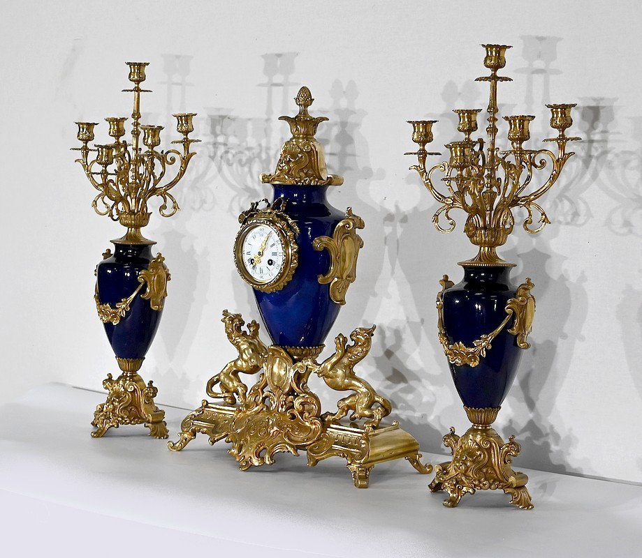 Importante Garniture De Cheminée En Bronze Doré, Style Louis XVI – XXe-photo-3