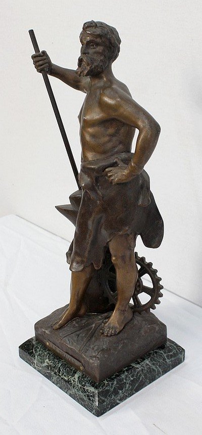Bronze à Patine Brune Et Dorée « Le Travail », Par Rousseau – Début XXe-photo-3