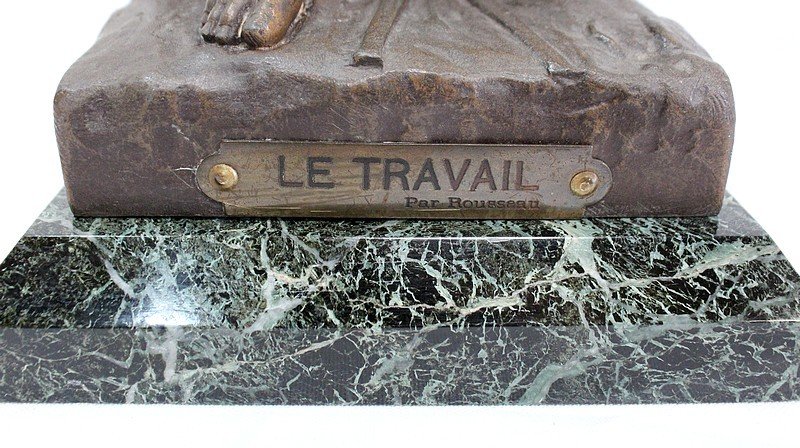 Bronze à Patine Brune Et Dorée « Le Travail », Par Rousseau – Début XXe-photo-4