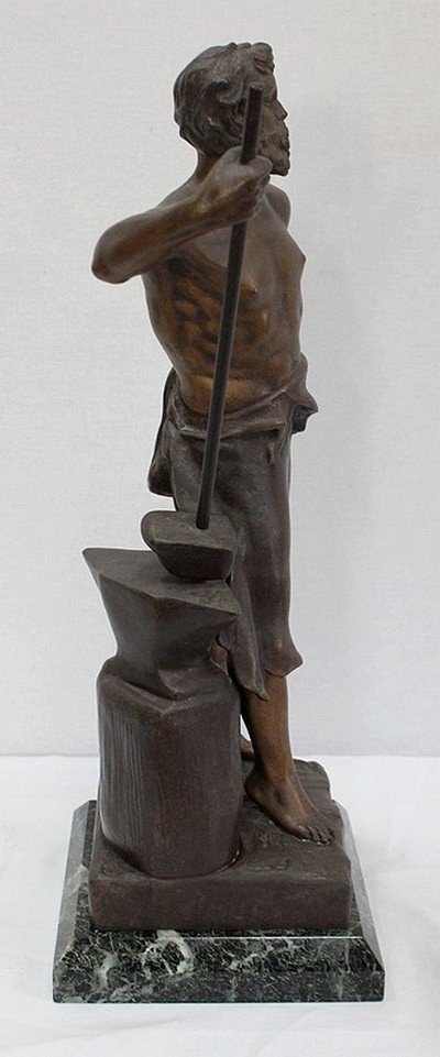 Bronze à Patine Brune Et Dorée « Le Travail », Par Rousseau – Début XXe-photo-6