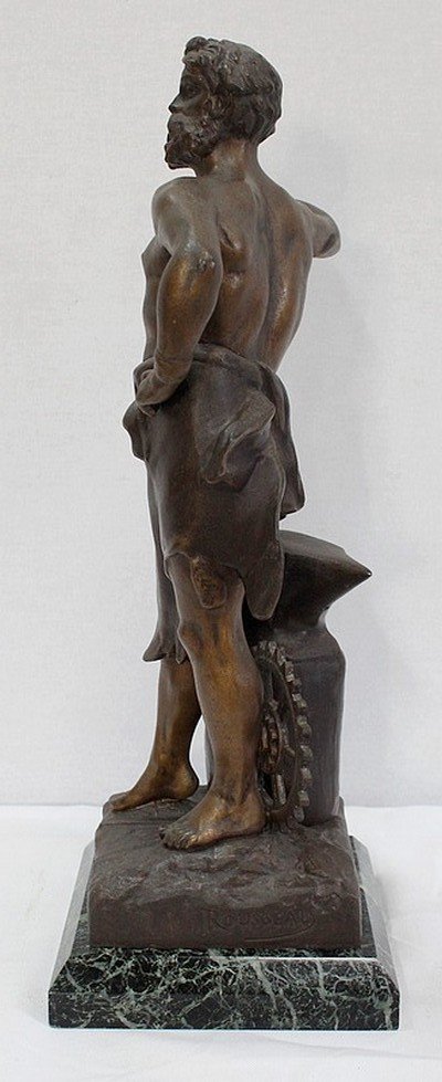 Bronze à Patine Brune Et Dorée « Le Travail », Par Rousseau – Début XXe-photo-7