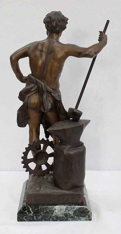 Bronze à Patine Brune Et Dorée « Le Travail », Par Rousseau – Début XXe-photo-8