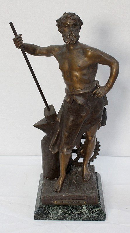 Bronze à Patine Brune Et Dorée « Le Travail », Par Rousseau – Début XXe