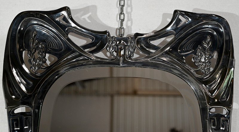 Miroir En Métal Argenté, Art Nouveau – Fin XIXe / Début XXe-photo-2