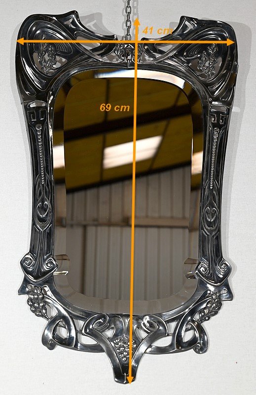 Mirror In Silver Metal, Art Nouveau - Late 19th / Early 20th Century-photo-2