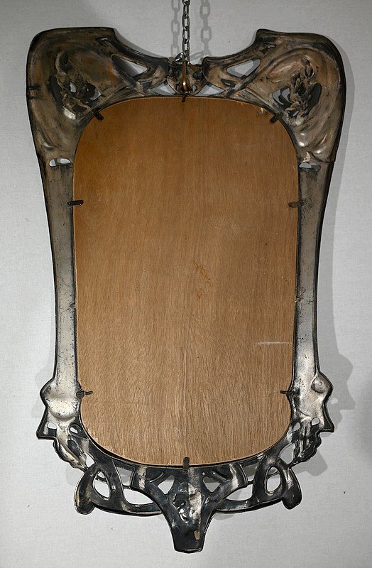 Mirror In Silver Metal, Art Nouveau - Late 19th / Early 20th Century-photo-4