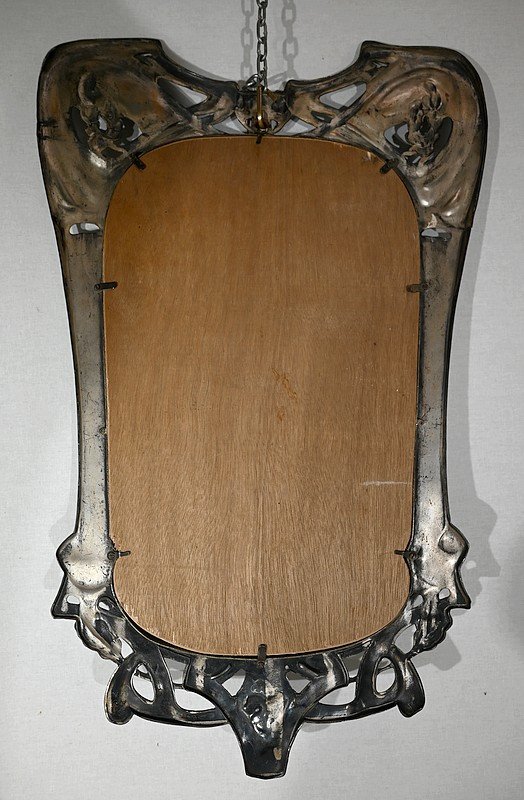 Miroir En Métal Argenté, Art Nouveau – Fin XIXe / Début XXe-photo-4