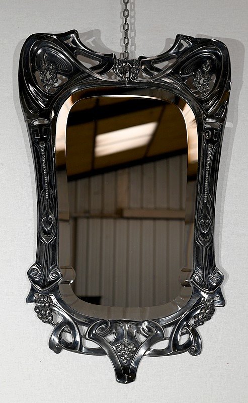 Miroir En Métal Argenté, Art Nouveau – Fin XIXe / Début XXe