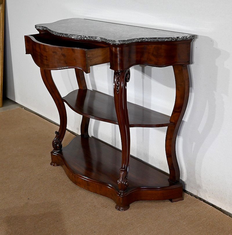 Console En Acajou Massif Et Marbre Sainte-anne, époque Napoléon III – Milieu XIXe-photo-3