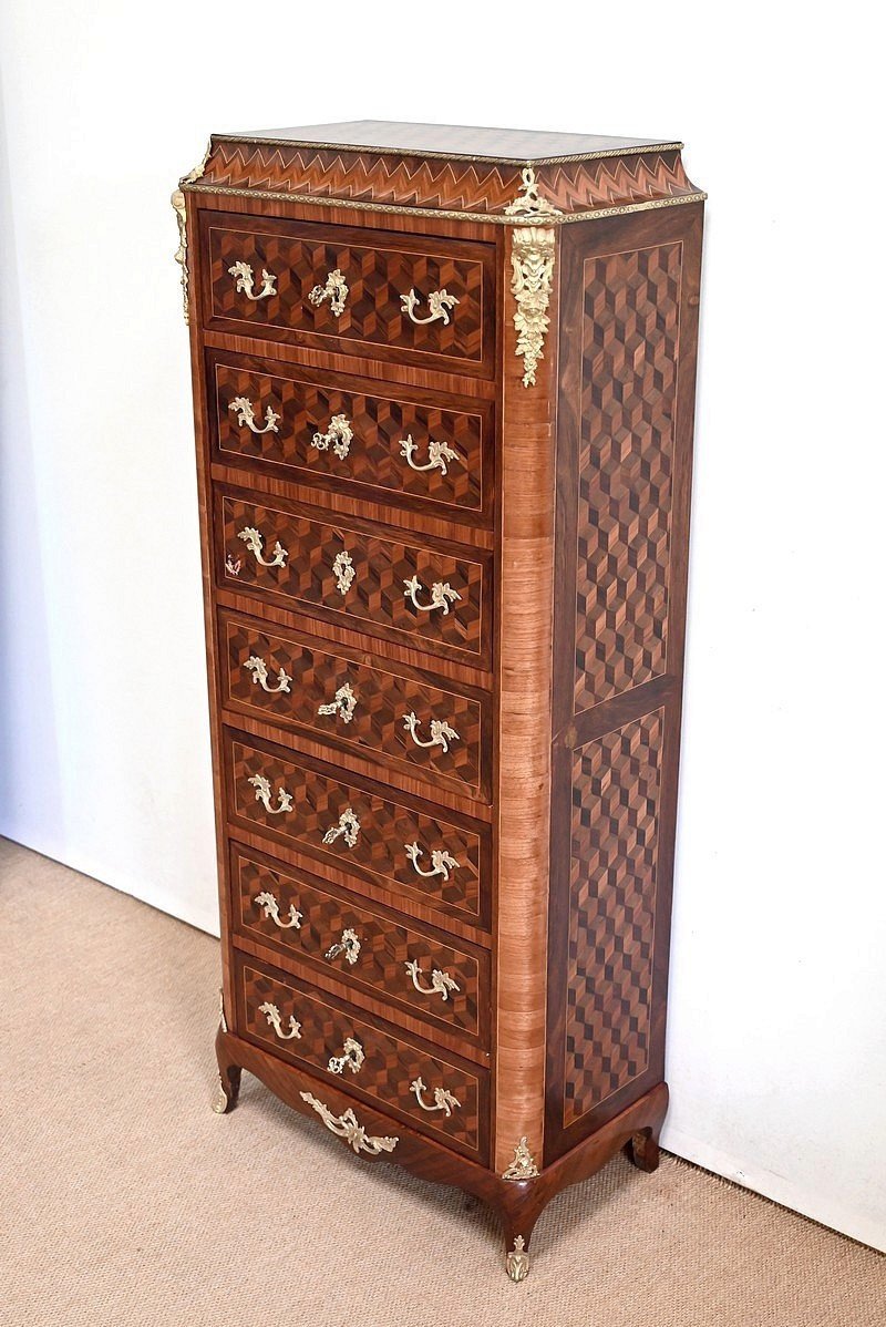Secrétaire Semainier En Bois Précieux, Style Louis XV, époque Napoléon III – Milieu XIXe-photo-3
