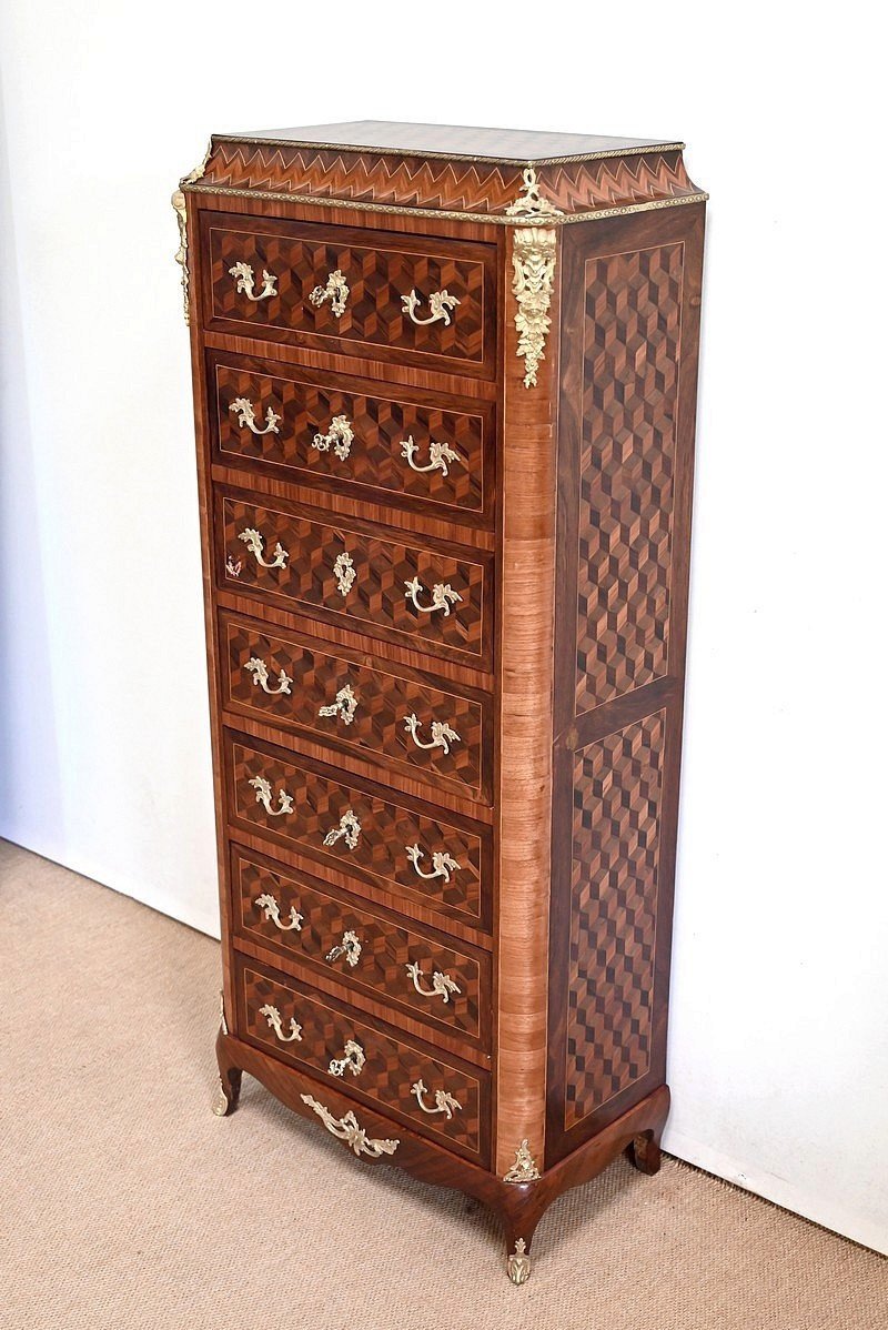 Semainier Secretaire In Precious Wood, Louis XV Style, Napoleon III Period - Mid-19th Century-photo-3