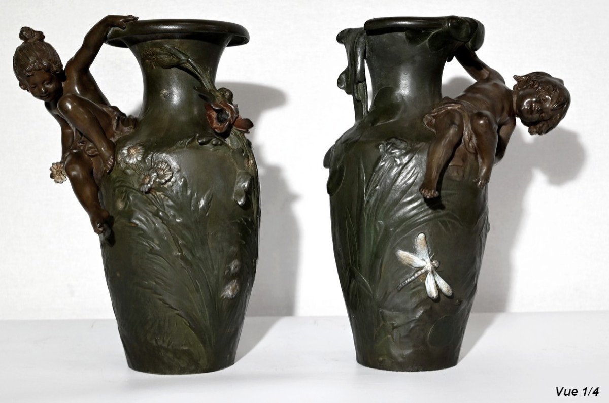 Paire De Vases En Régule, A. Moreau – Fin XIXe-photo-4