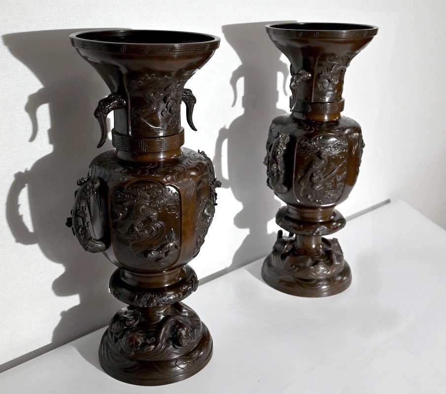 Important Pair Of Bronze Vases, Japan - 1900-photo-2