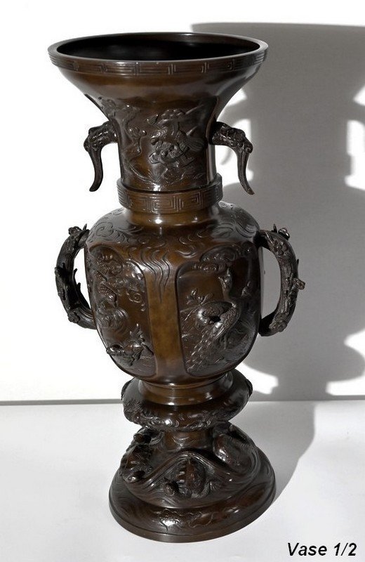 Importante Paire De Vases En Bronze, Japon – 1900-photo-4