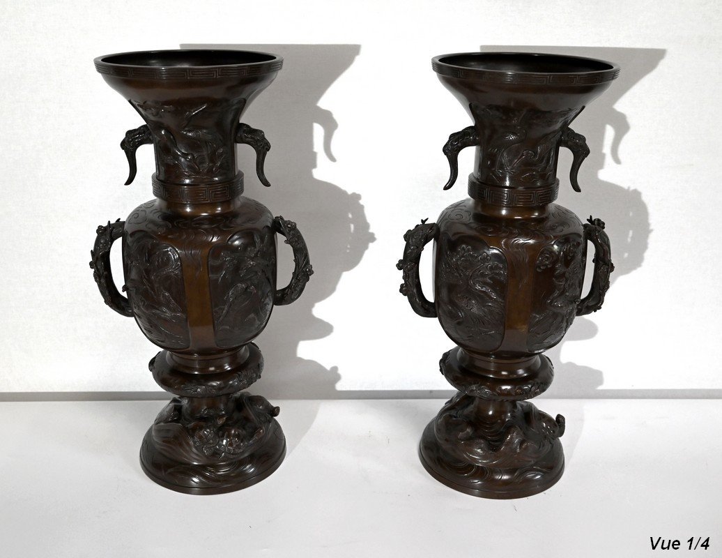 Important Pair Of Bronze Vases, Japan - 1900-photo-4