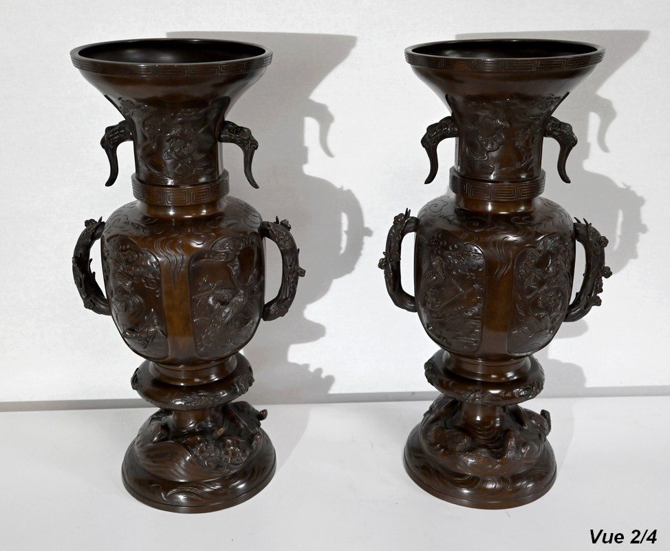Important Pair Of Bronze Vases, Japan - 1900-photo-5