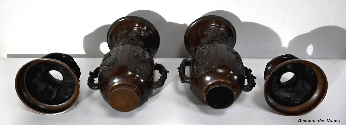 Important Pair Of Bronze Vases, Japan - 1900-photo-8