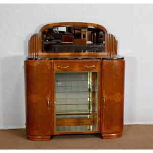 Buffet Vitrine En Placage Loupe De Thuya Et Marbre Noir, Maison Stourm – 1940