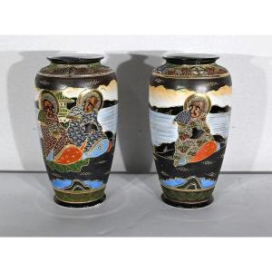 Paire De Vases Satsuma En Porcelaine Du Japon – Début XXe