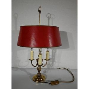 Bouillotte Lamp In Brass With Red Shade, Louis XVI Style - Twentieth